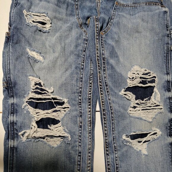 American Eagle Slim Jeans Mens Size 29 X 30 Mid Rise Medium Wash Ripped Denim - Picture 4 of 6